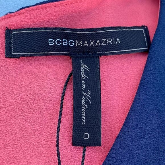 BCBGMaxAzaria Haley Navy/Light Blue/Coral/White Colorblock Dress. Size 0. NWT - Picture 4 of 7